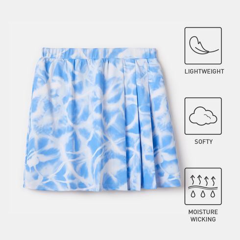 Activewear Polyester Spandex Fabric Toddler Girl Tie Dyed Breathable Soft Pleated Skirt Blue big image 1