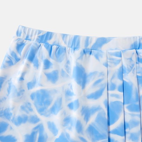 Activewear Polyester Spandex Fabric Toddler Girl Tie Dyed Breathable Soft Pleated Skirt Blue big image 5