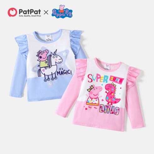 Peppa Pig Toddler Girl Letter Print Colorblock Flutter-sleeve Tee
