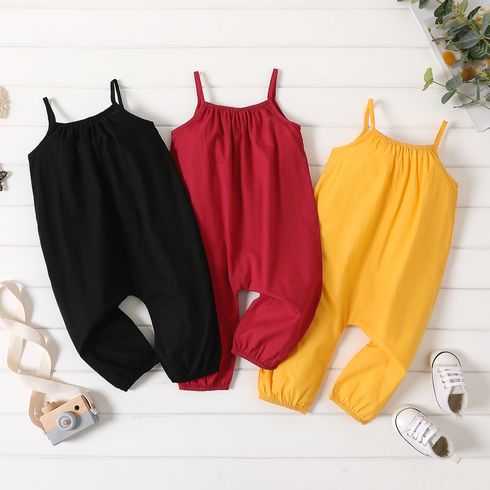100% Cotton Baby Girl Solid Sleeveless Spaghetti Strap Harem Pants Overalls