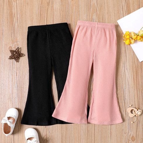 Toddler Girl Sweet Solid Color Ribbed Flared Pants