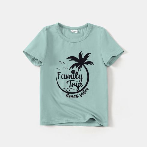 Family Matching 95% Cotton Short-sleeve Coconut Tree & Letter Print T-shirts ColorBlock big image 7