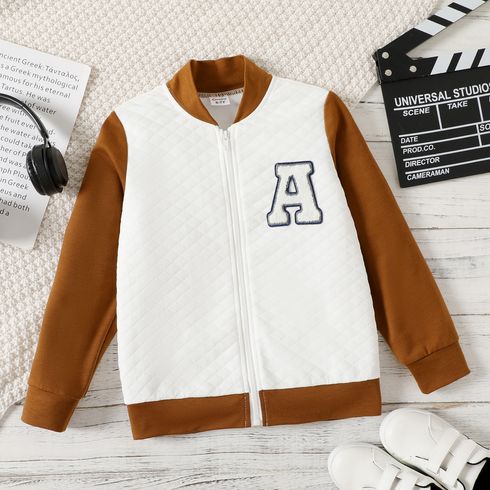 Kid Boy Letter Patch Embroidered Colorblock Bomber Jacket