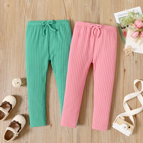Toddler Girl 100% Cotton Ribbed Bowknot Design Solid Color Leggings