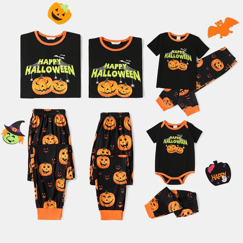 Halloween Pumpkin & Letter Print Family Matching Short-sleeve Pajamas Sets (Flame Resistant)