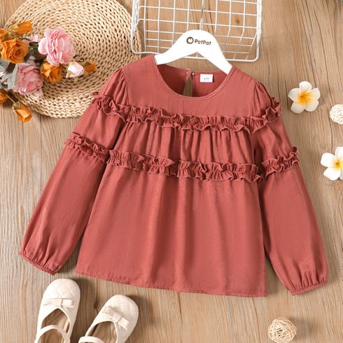 Kid Girl Sweet Ruffled Design Long-sleeve Blouse