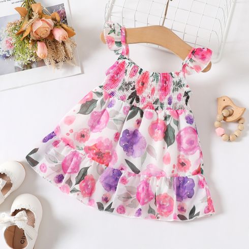 Baby Girl Allover Floral Print Flutter-sleeve Shirred Dress