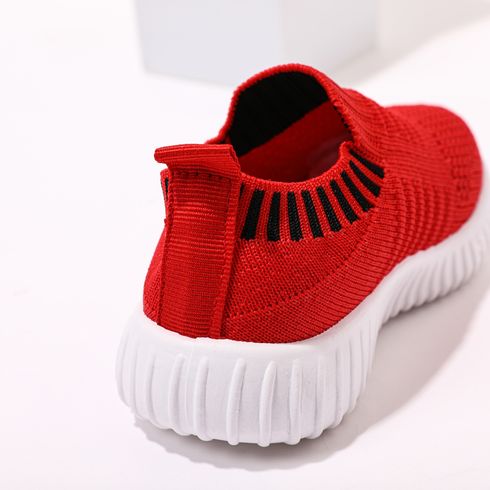 Toddler / Kid Breathable Knitted Solid Sneakers Red big image 7