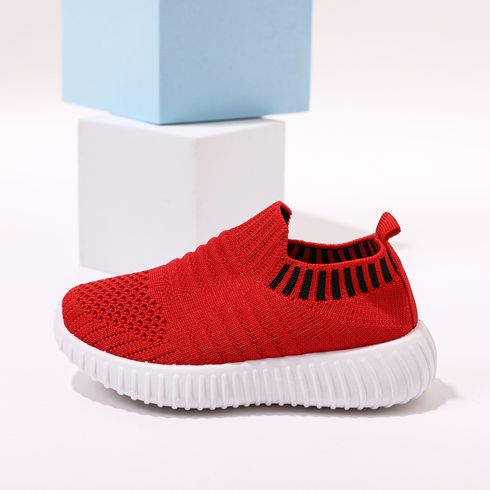 Toddler / Kid Breathable Knitted Solid Sneakers Red big image 9