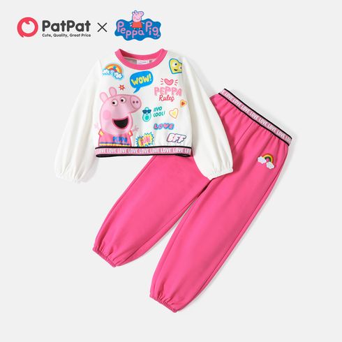 Peppa Pig 2pcs Toddler Girl Letter Print Sweatshirt and Rainbow Embroidered Cotton Pants Set