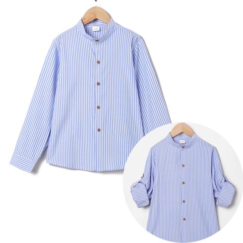 Kid Boy Stripe Button Design Stand Collar Long-sleeve Blue Shirt
