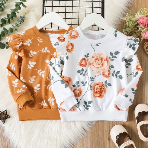 Toddler Girl Ruffled Floral Print Pullover Sweatshirt