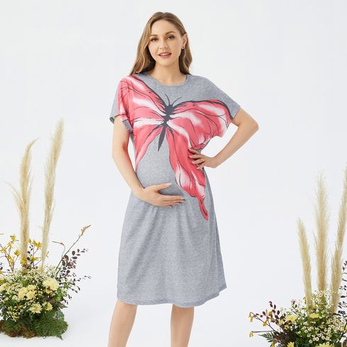 Maternity Butterfly Print Short-sleeve Dress