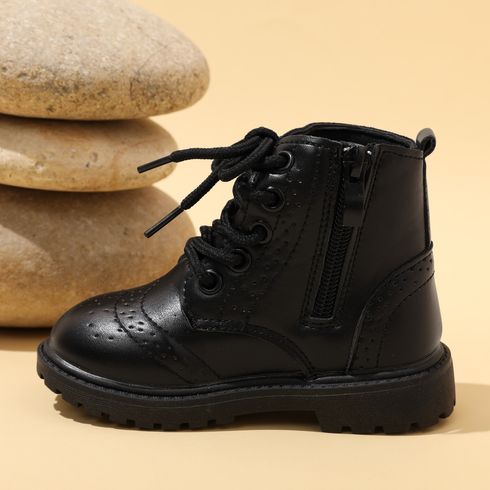 Toddler / Kid Side Zipper Lace Up Front Black Boots Black big image 3