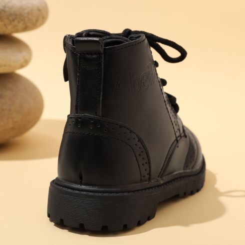Toddler / Kid Side Zipper Lace Up Front Black Boots Black big image 4