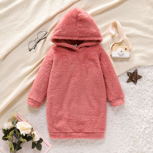 Toddler Girl Pink Fleece Hooded Sweatshirt Dress