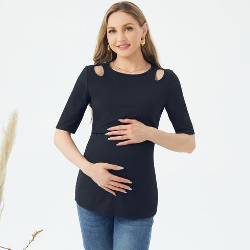 Nursing Black Cut Out Half-sleeve Top