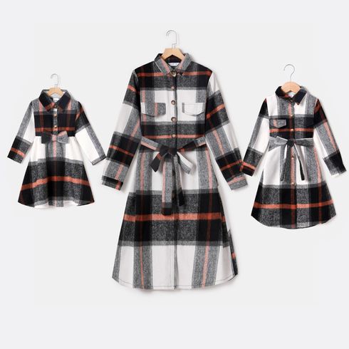 Mommy and Me Long-sleeve Button Up Plaid Shirt Dresses