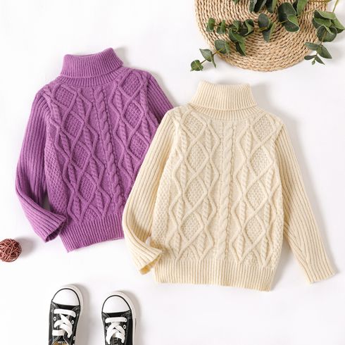 Toddler Girl Turtleneck Solid Color Cable Knit Textured Sweater