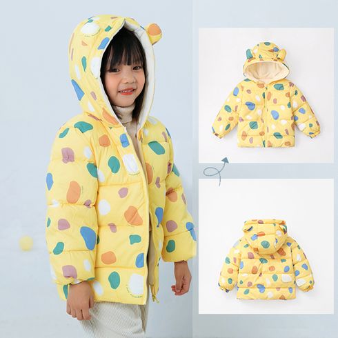 Kid Girl Painting Print Ear Design Hooded Padded Coat