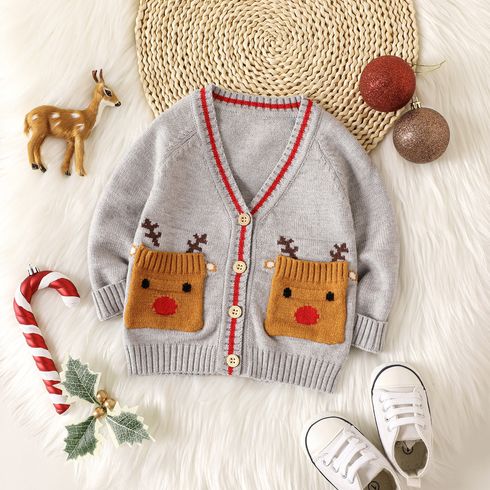 Christmas Baby Boy/Girl Deer Graphic Long-sleeve Button Front Cardigan Sweater