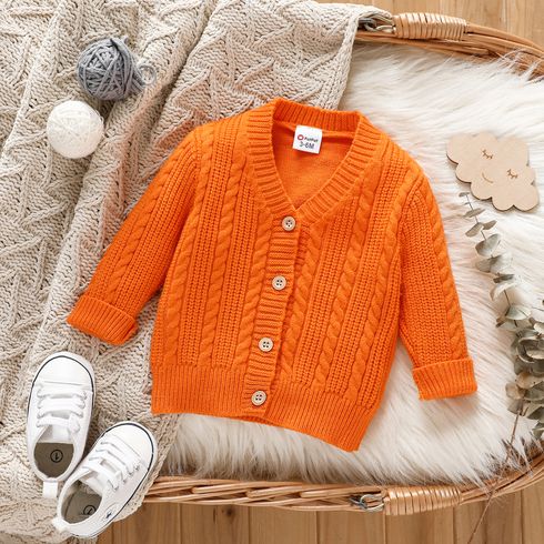 Baby Boy/Girl Long-sleeve Button Front Solid Cable Knit Cardigan Sweater