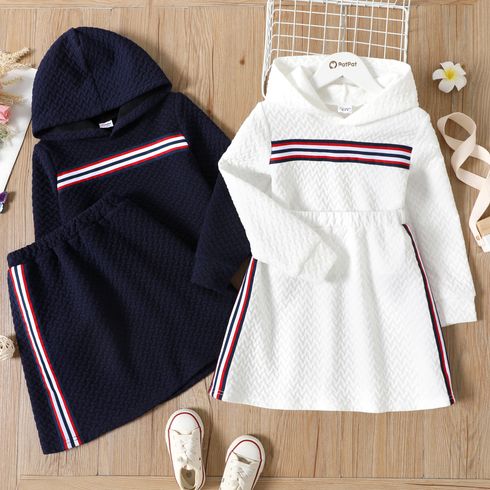 2pcs Kid Girl Striped Textured Hoodie Sweatshirt and Elasticized Skirt