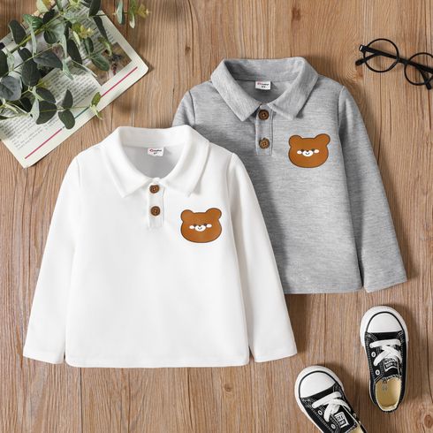 Toddler Girl Animal Bear Print Long-sleeve Polo Tee