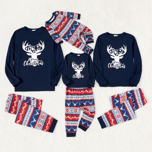Christmas Deer & Letter Print Family Matching Long-sleeve Pajamas Sets (Flame Resistant)