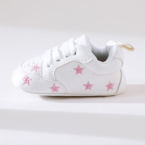 Baby / Toddler Valentine Pretty Stars Embroidery Solid Prewalker Shoes (Various colors) Pink big image 2
