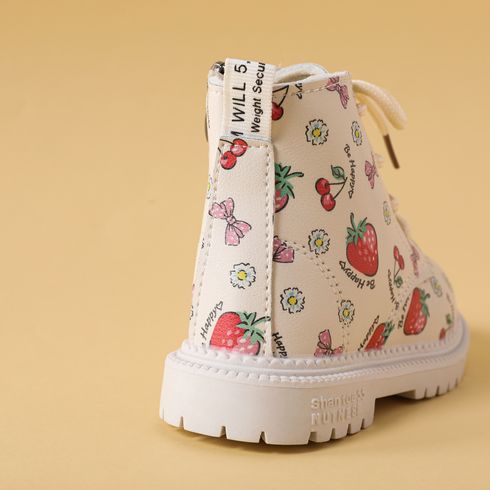 Toddler Strawberry Cherry Pattern Lace Up Boots White big image 5