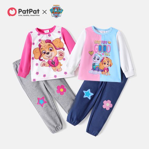 Paw Patrol 2pcs Toddler Girl Floral Print Colorblock Cotton Sweatshirt and Pants Set