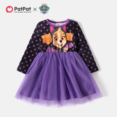 Paw Patrol Toddler Girl Polka dots Mesh Splice Long-sleeve Dress