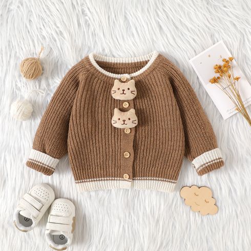 Baby Boy/Girl 3D Cat Decor Long-sleeve Button Up Knitted Cardigan Sweater