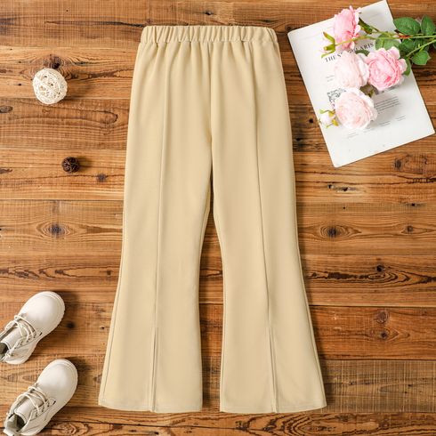 Kid Girl Sweet Slit Front Khaki Flared Pants