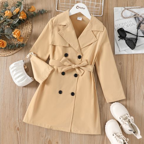 Kid Girl Double Breasted Belted Khaki Trench Coat