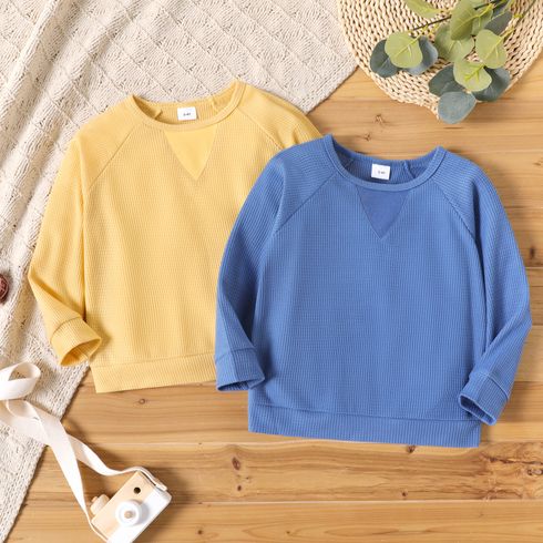 Toddler Girl Basic Solid Color Waffle Raglan Sleeve Pullover Sweatshirt