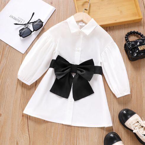 Toddler Girl Big Bowknot Design Lapel Collar White Shirt Dress