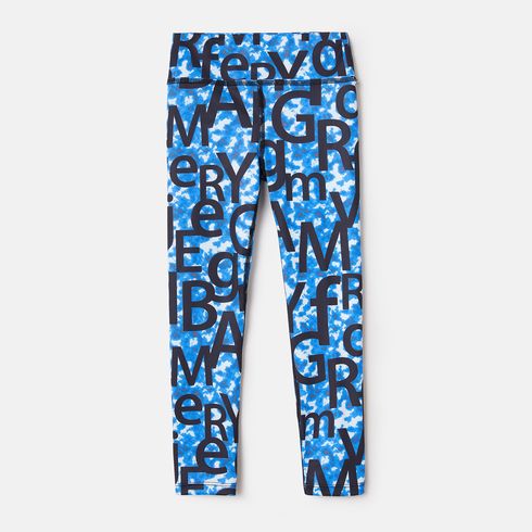 Toddler Girl Letter Print Tie Dyed Blue Leggings