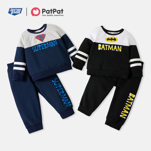 Justice League 2pcs Baby Boy Long-sleeve Letter Print Sweatshirt and Sweatpants Set