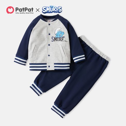 The Smurfs 2pcs Baby Boy Raglan-sleeve Graphic Snap Jacket and Sweatpants Set