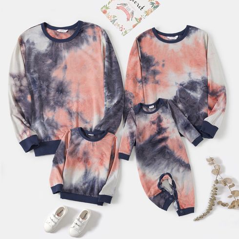 Family Matching Tie Dye Round Neck  Long-sleeve Pullover Sweatshirts
