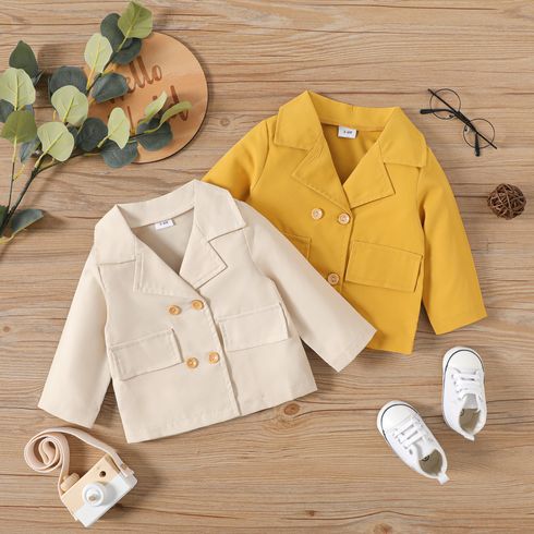 Baby Boy/Girl Solid Lapel Long-sleeve Double Breasted Blazer
