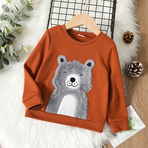 Toddler Boy Animal Bear Terry Patch Embroidered Pullover Sweatshirt