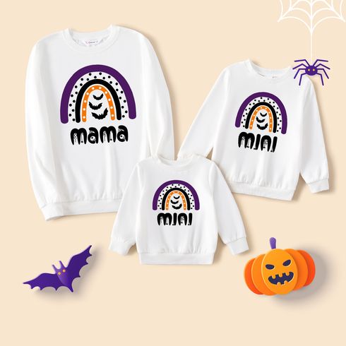 Halloween Rainbow & Letter Print White Mommy and Me Long-sleeve Sweatshirts