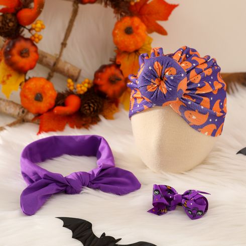 3 pacotes de chapéu de turbante de halloween e faixa de cabeça e grampo de cabelo (posição do padrão aleatória)