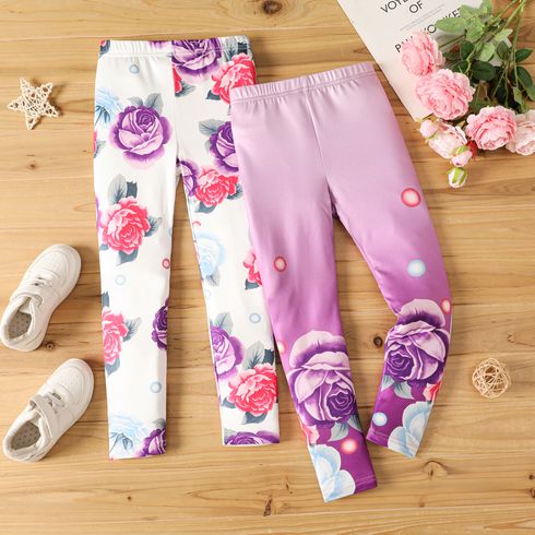 Kid Girl Floral Print Elasticized Leggings