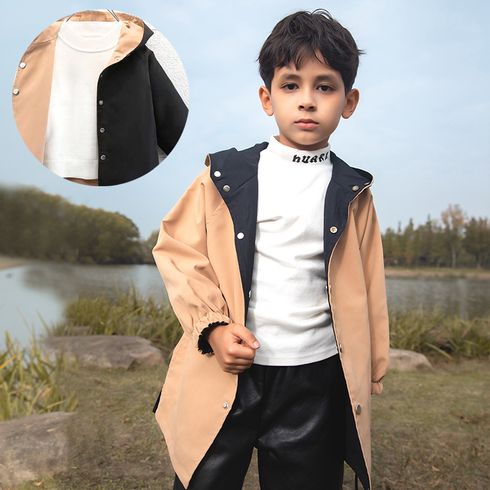 Kid Boy Letter Print Reversible Button Design Hooded Coat