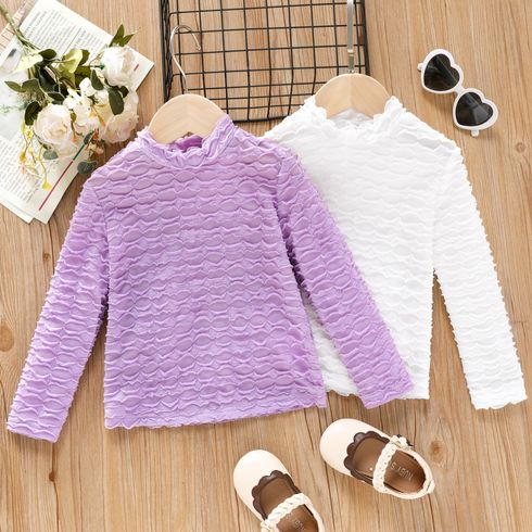 Toddler Girl Textured Solid Color Mock Neck Long-sleeve Tee