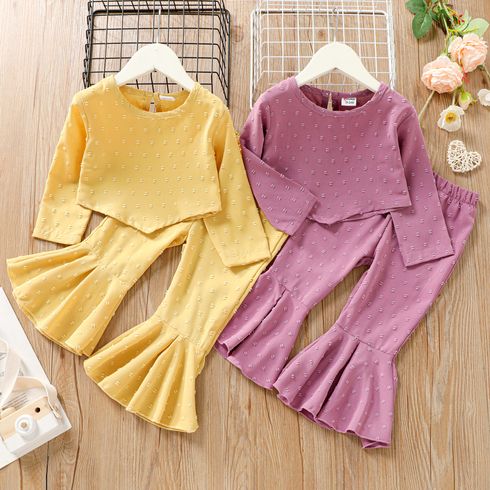 2pcs Toddler Girl Dotted Swiss Long-sleeve Irregular Hem Tee and Flared Pants Set